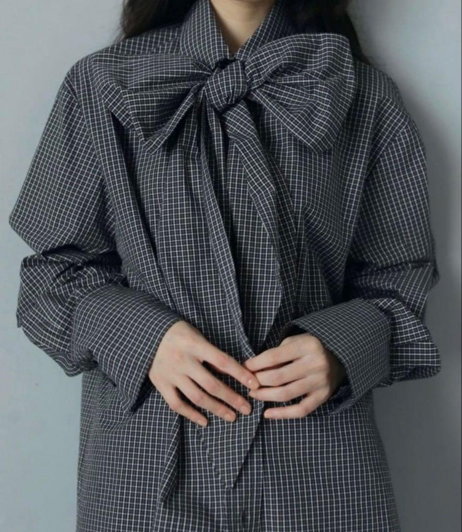 【試着のみ美品】ànuke アンヌーク リボン付きチェック柄シャツ