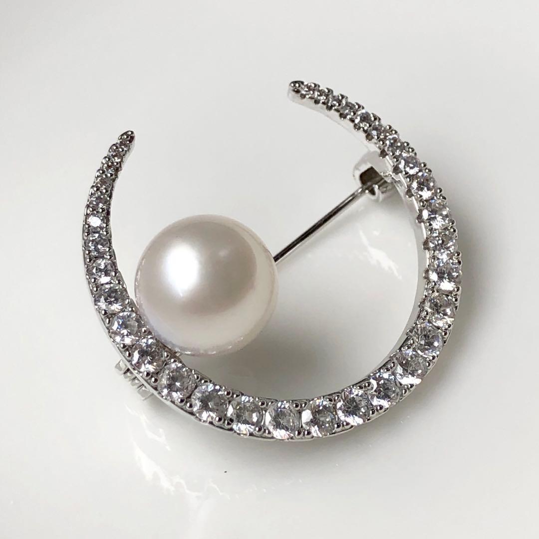 Aman様まとめ専用南洋白蝶真珠クリーム10.6㍉「三日月」ブローチBEN798