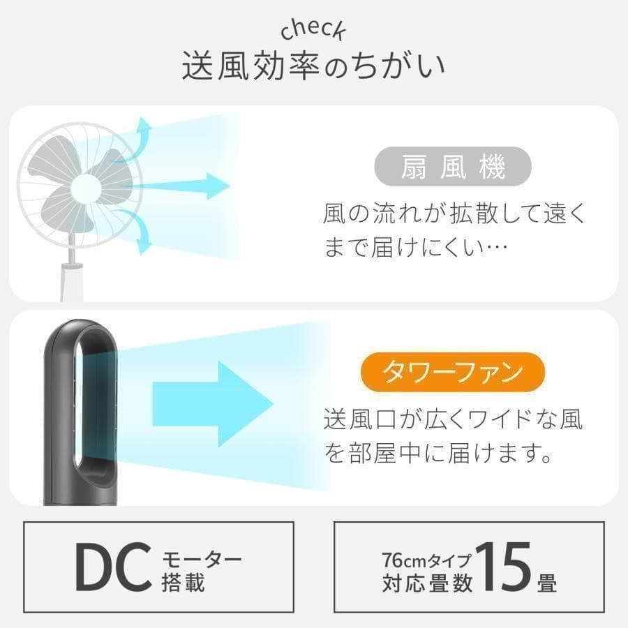 タワーファン 冷暖 扇風機 冷暖兼用 静音 羽なし スリム76cmR2839