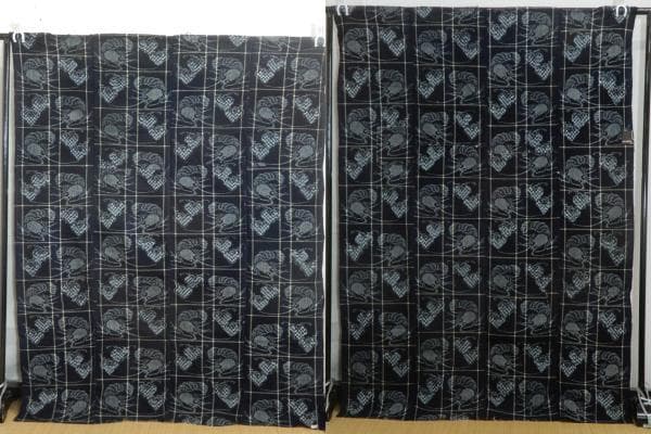 木綿・明治期・松に海老・山陰絣・4巾・たてよこ絣織・手織藍染品