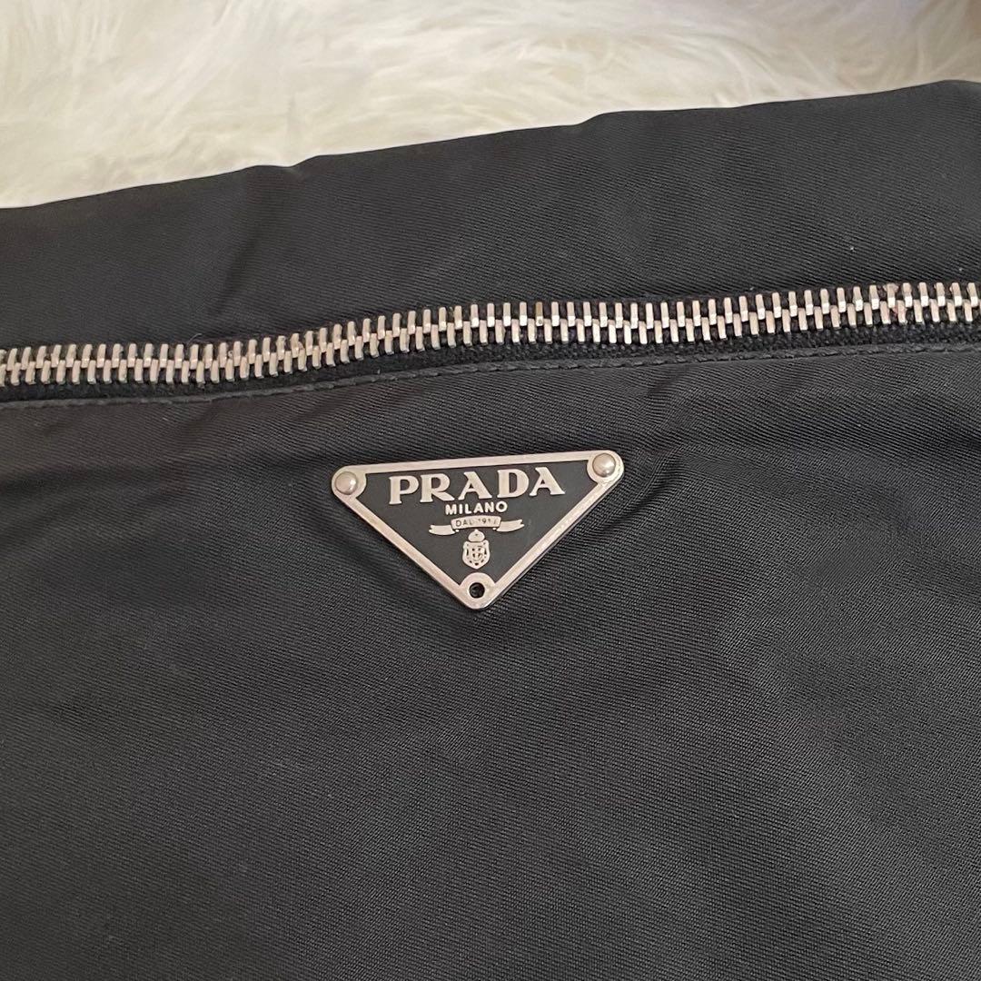 美品 PRADA ショルダーバッグ ナイロン レザー ブラック 三角ロゴプレート