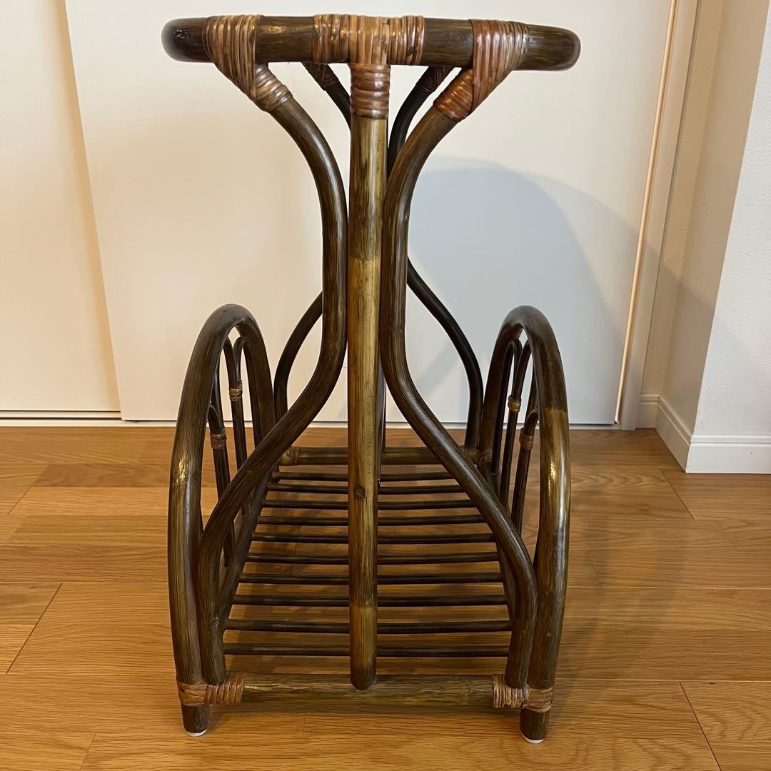 ラタン サイドテーブル マガジンラック 籐家具 レトロ アンティーク調