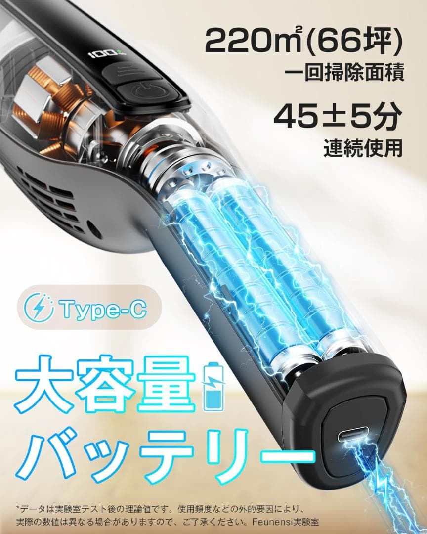 掃除機 コードレス 38000pa ハンディクリーナー スティッククリーナー 黒