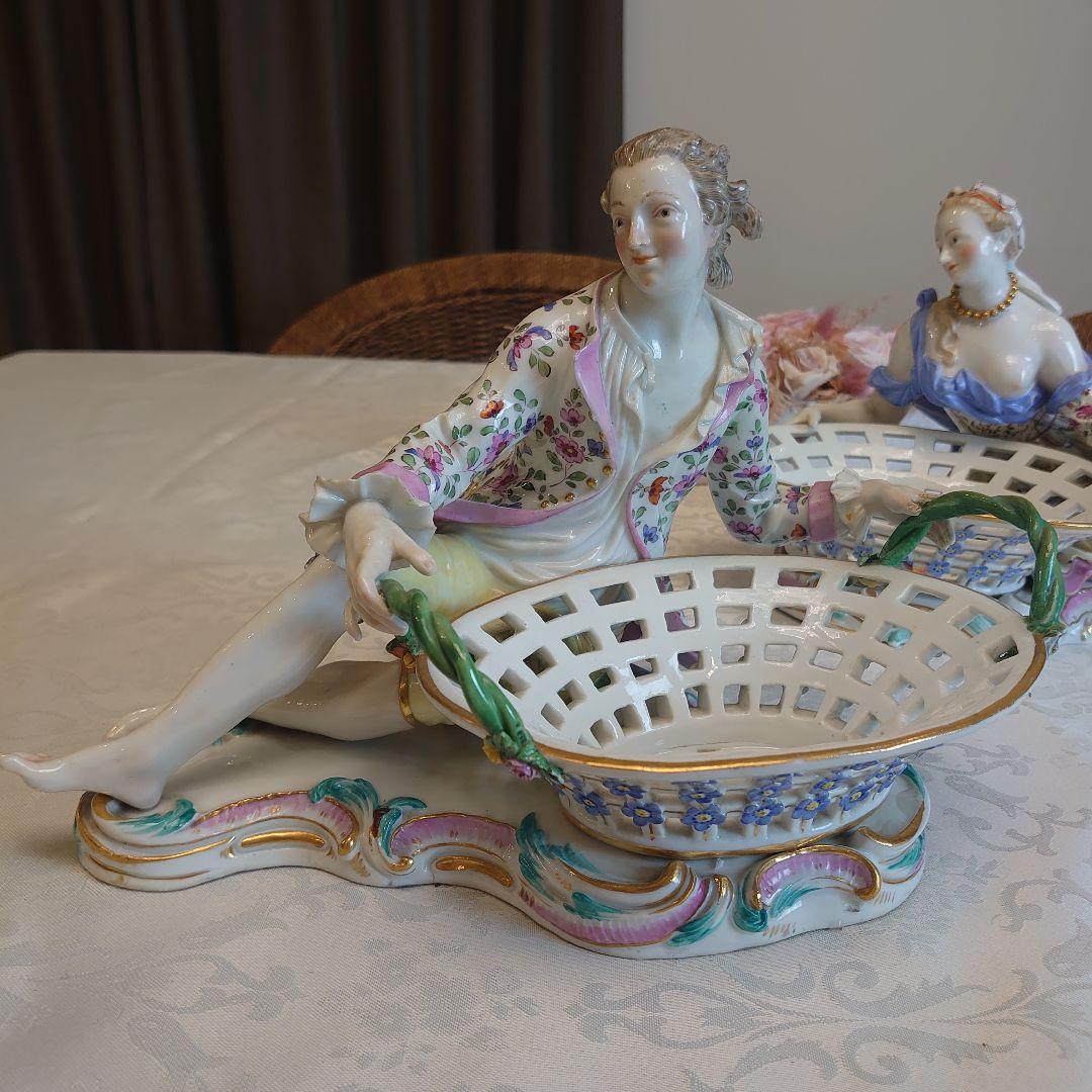 マイセン　大型　ポプリボウル　ペア　貴婦人　貴公子