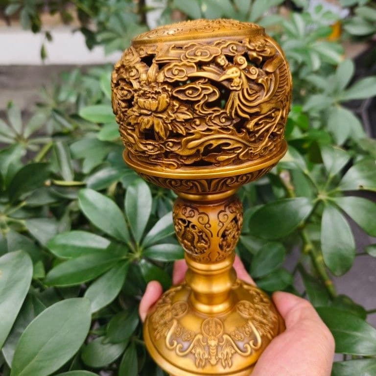 銅製 透かし彫り双鳳香炉 灯籠薫香炉 香道具 装飾品 工芸品 置物