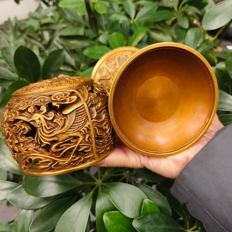 銅製 透かし彫り双鳳香炉 灯籠薫香炉 香道具 装飾品 工芸品 置物