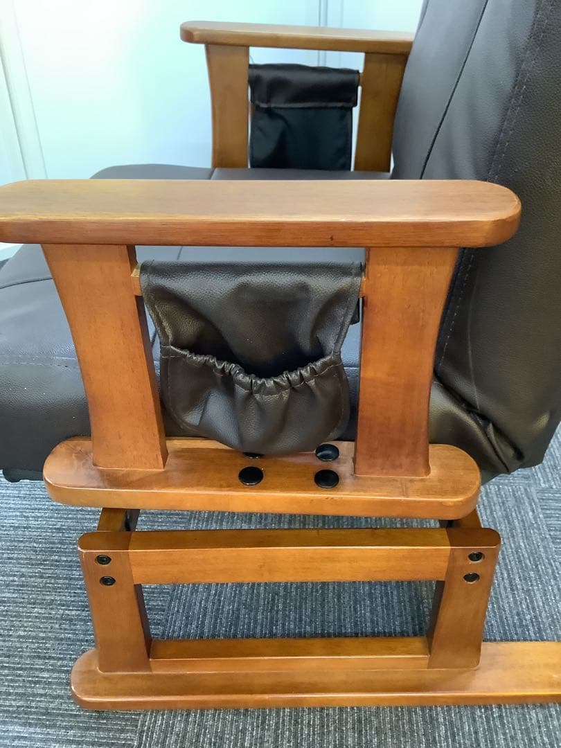 高座椅子 高齢者用 リクライニング 肘掛け付き 疲れにくい木製 レザー調