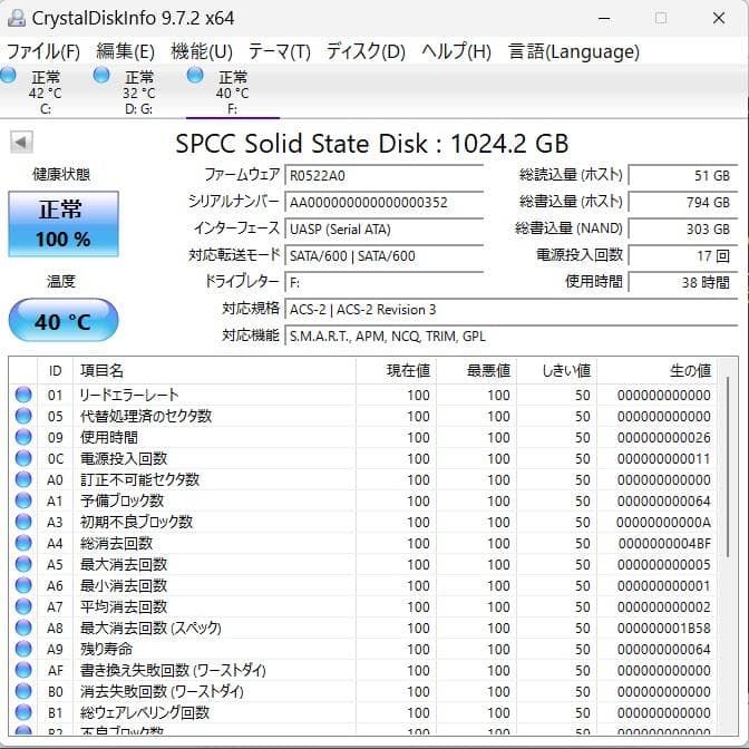 シリコンパワー SSD 1TB 3D NAND採用 A55シリーズ 使用少①