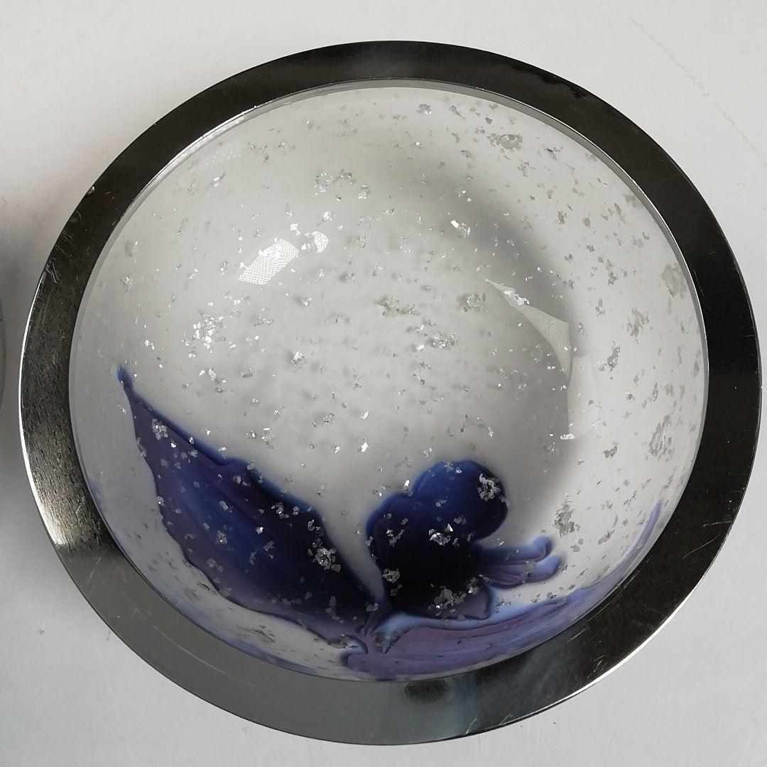 Ｗ４３　棗　『砂彫硝子　つゆ草』『茶器』『松本正雄 作』　共箱　茶道具