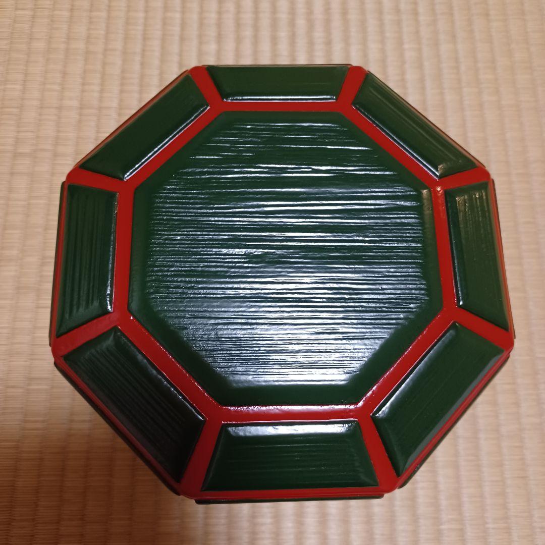 未使用　青漆爪紅　ヘギ目　八角　 食籠　表千家　茶道具　漆器　漆芸　木製　⑤