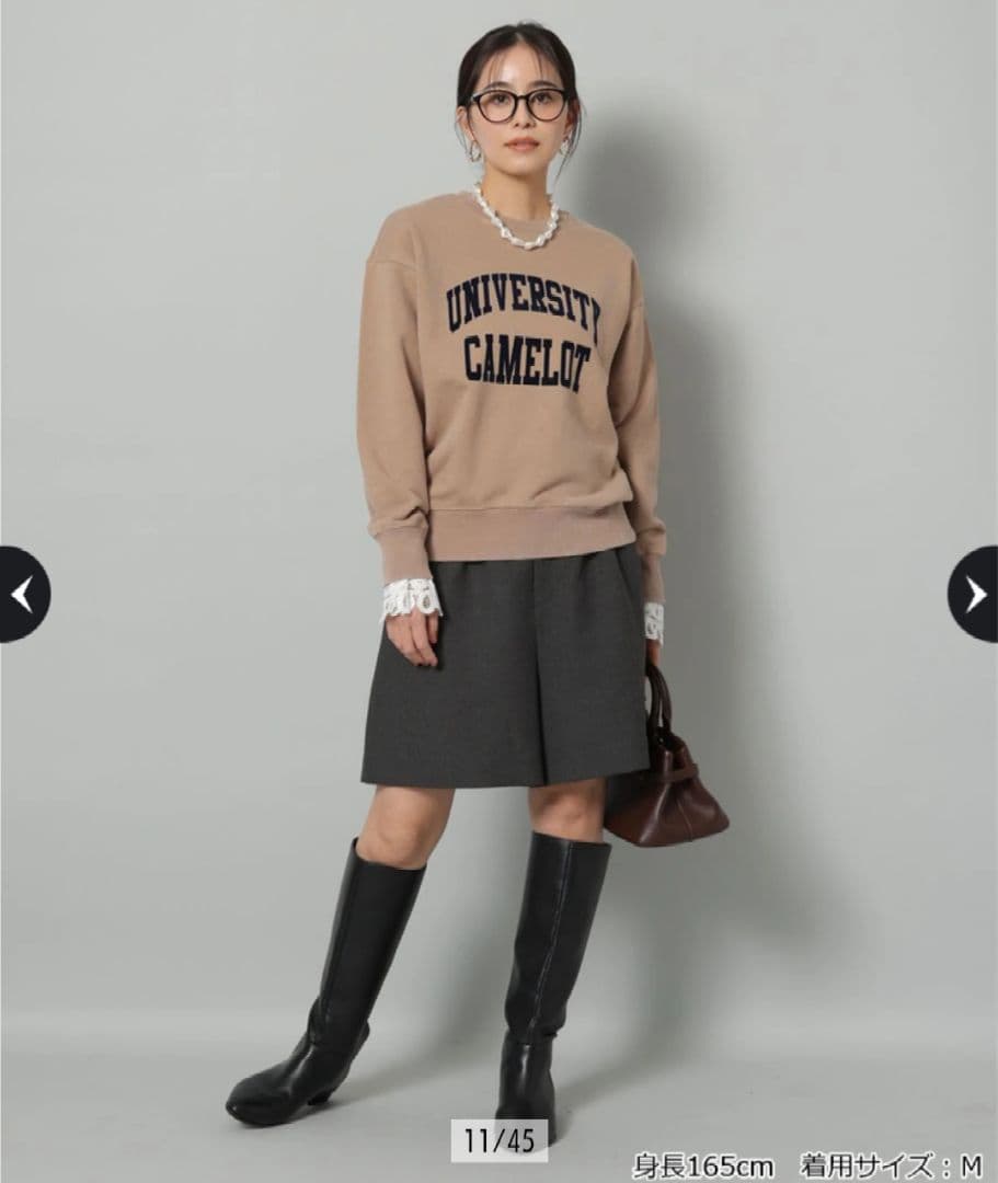 arpege story 袖レースフロッキーロゴスウェット　キャメル