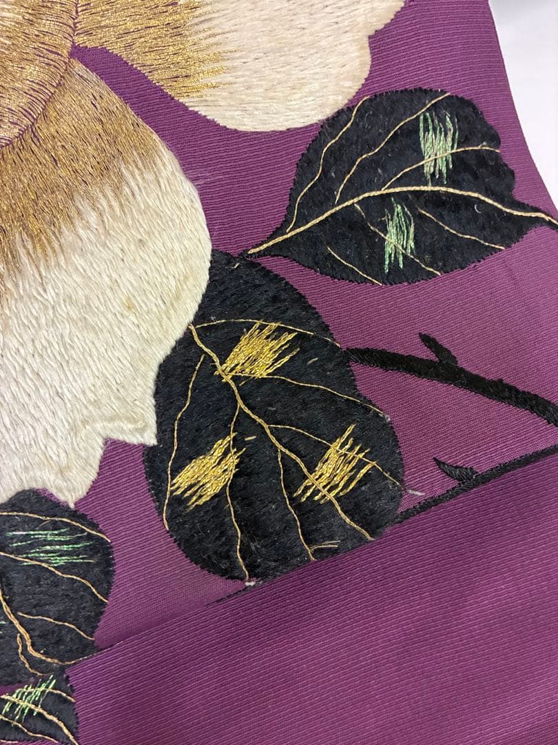 アンティーク　刺繍の名古屋帯　花柄模様　着物　レトロ　大正ロマン