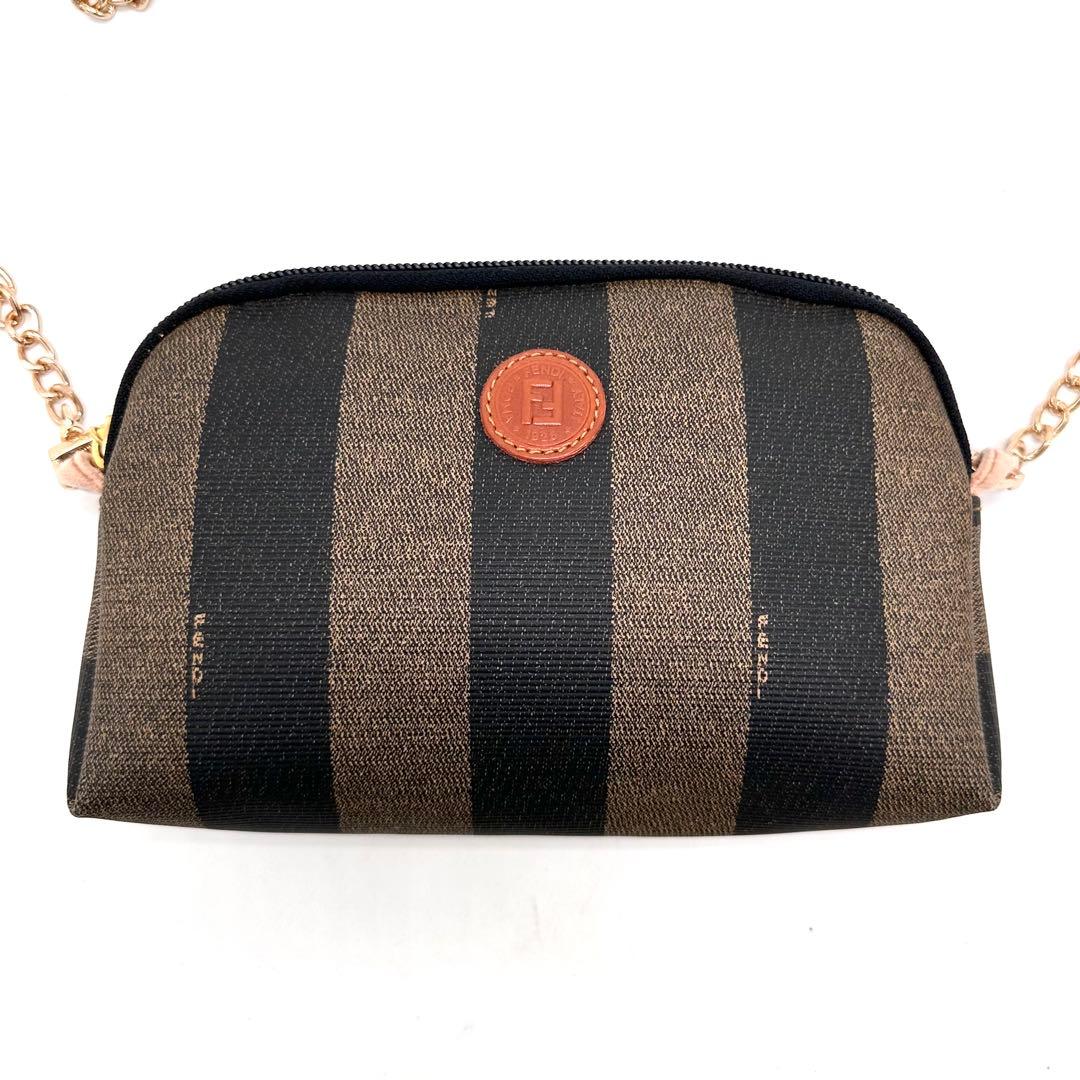 【未使用級】FENDI ショルダーバッグ ペカン チェーン PVC カーキ×黒
