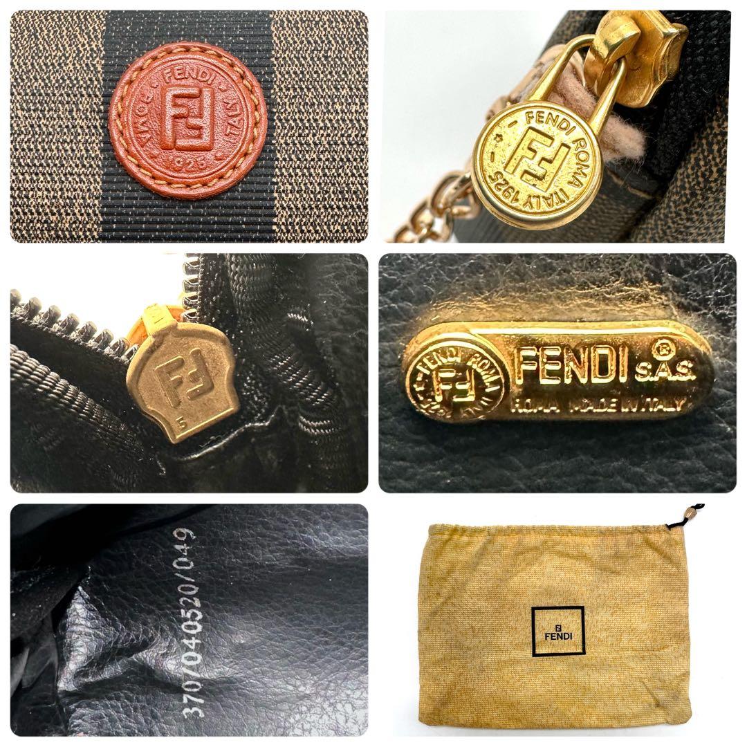 【未使用級】FENDI ショルダーバッグ ペカン チェーン PVC カーキ×黒