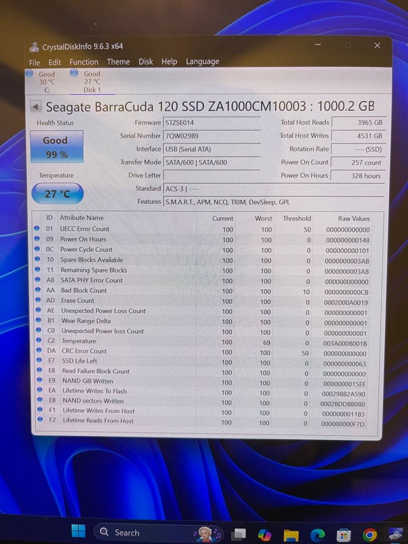 外付けハードディスク・ドライブ Seagate Barracuda 120 SSD 1TB SATA