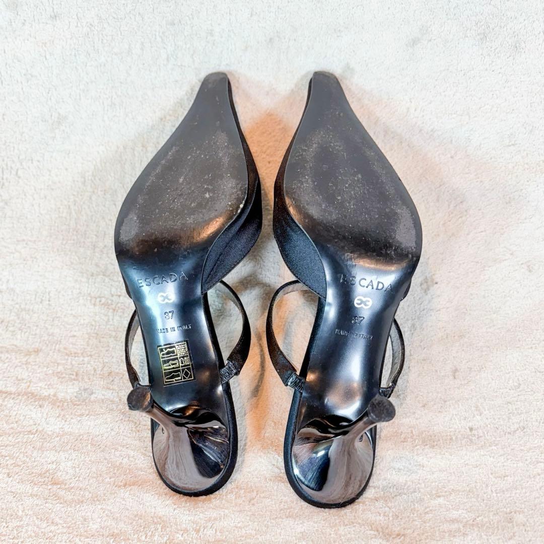 ESCADA エスカーダ ハートビジュー サテン ミュール 37 黒