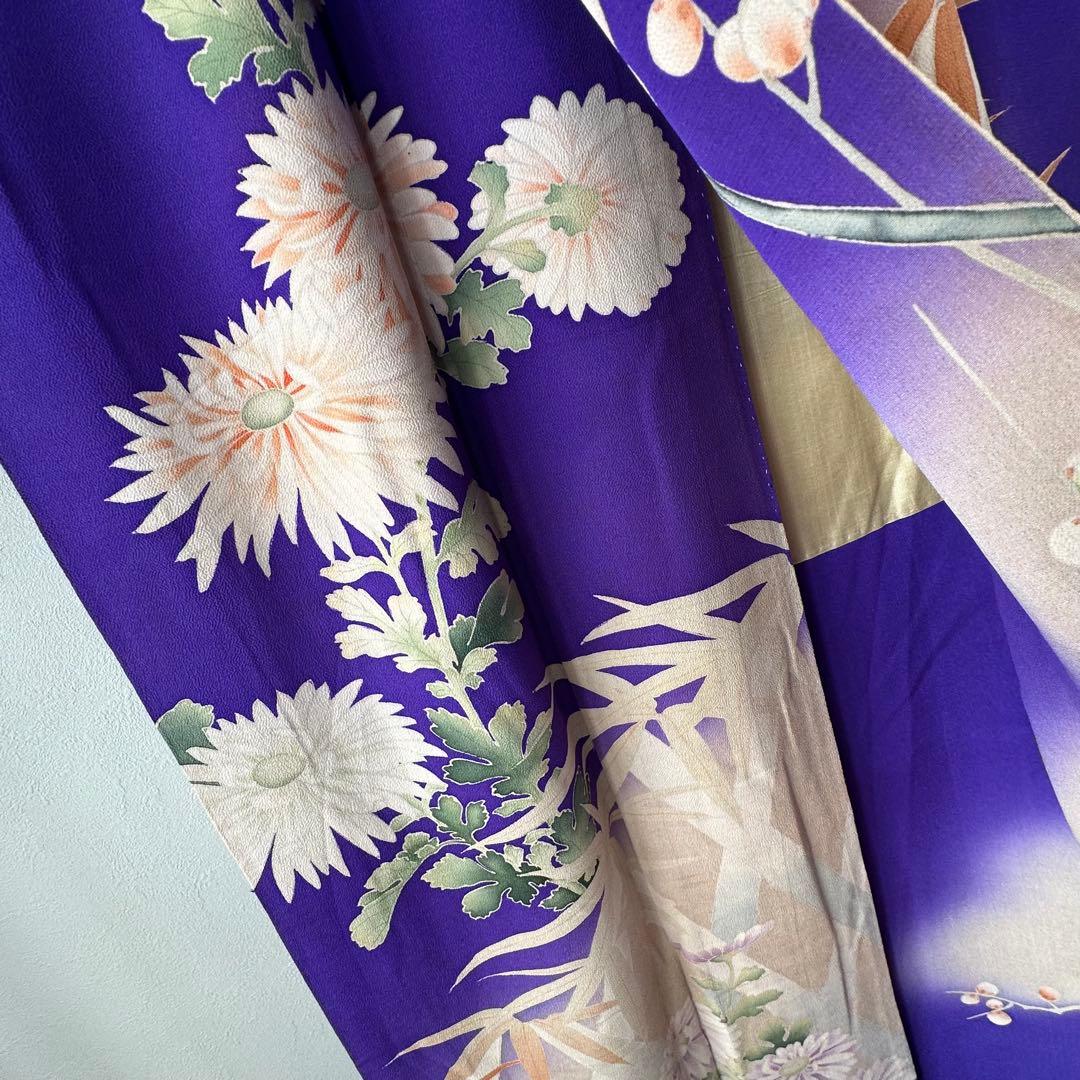 アンティーク　袷　絹　着物　訪問着　青紫　紫　168 トールサイズ