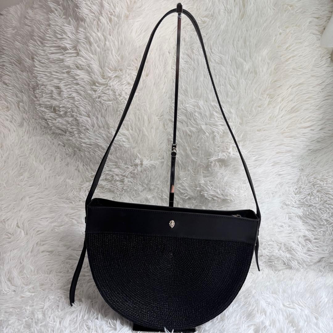 【美品】ヘレンカミンスキー ラフィア かごバッグ レザー 半月 ショルダーバッグ