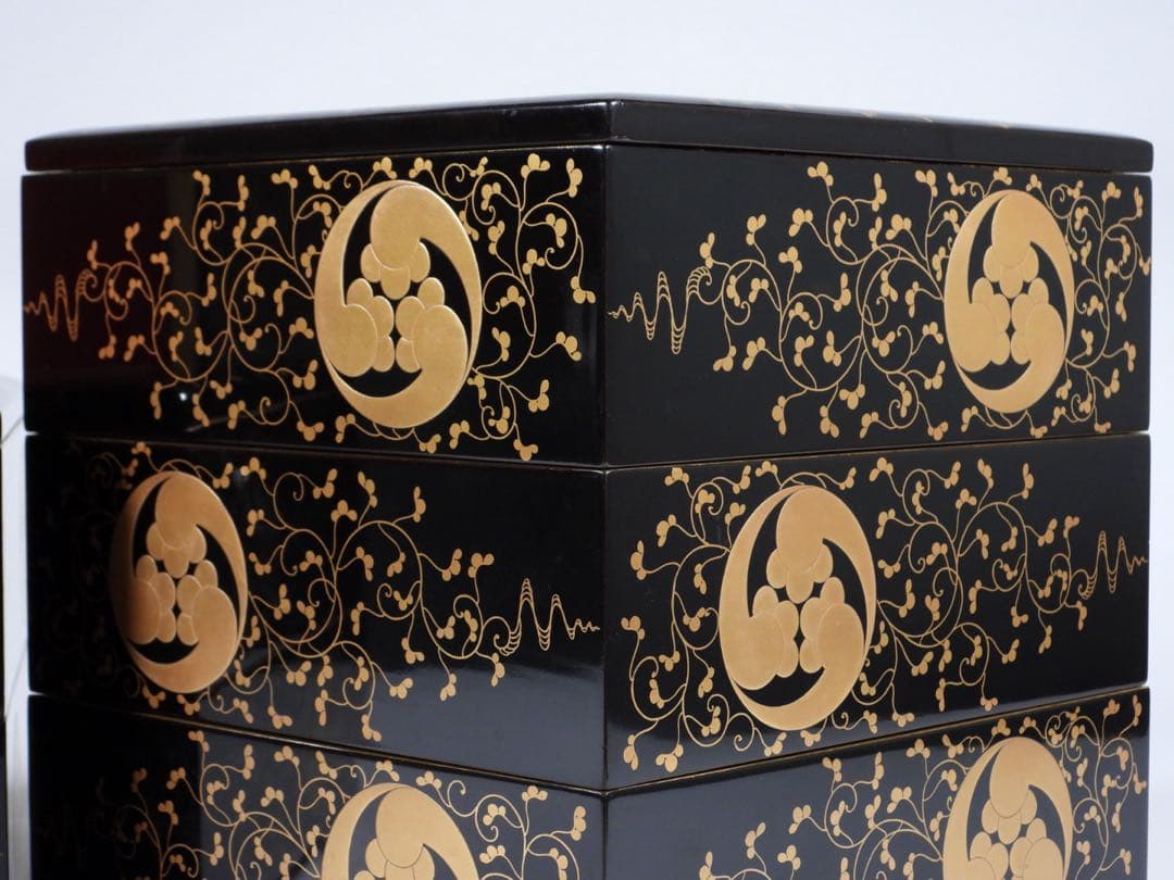 茶道具 輪島塗 上等黒内梨地金蒔絵 五段重 重箱