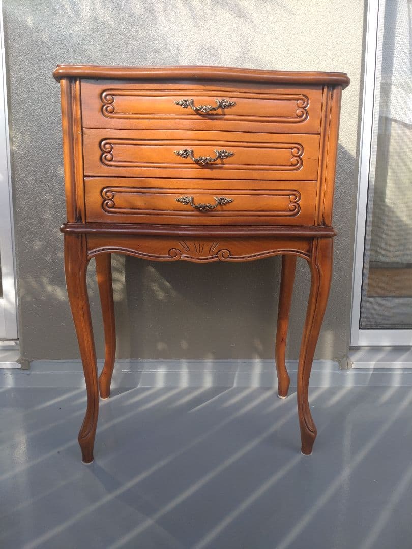 木製アンティーク調 猫脚 3段引き出し コンソールテーブル