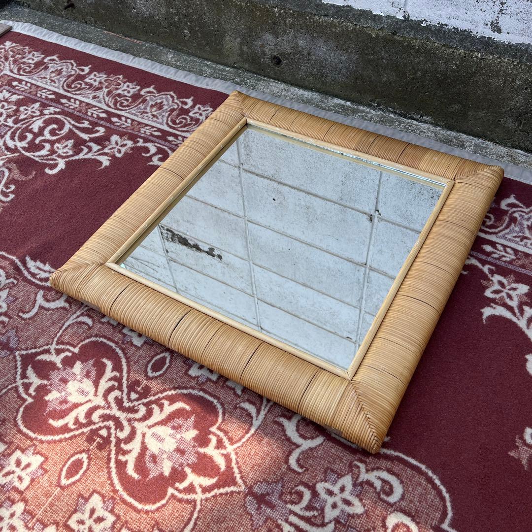 ナチュラル天然素材◾️籐ラタンフレーム 壁掛けミラー ウォールミラー 鏡