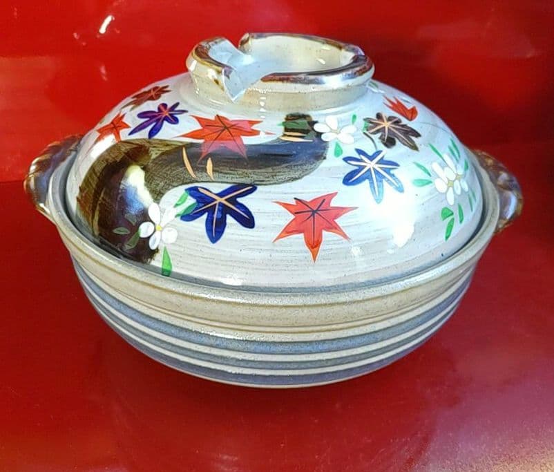 新品土鍋セット　萬古焼　みすゞ鍋９号　４〜５人用　呑水れんげ薬味皿ガラ入れ　箱入