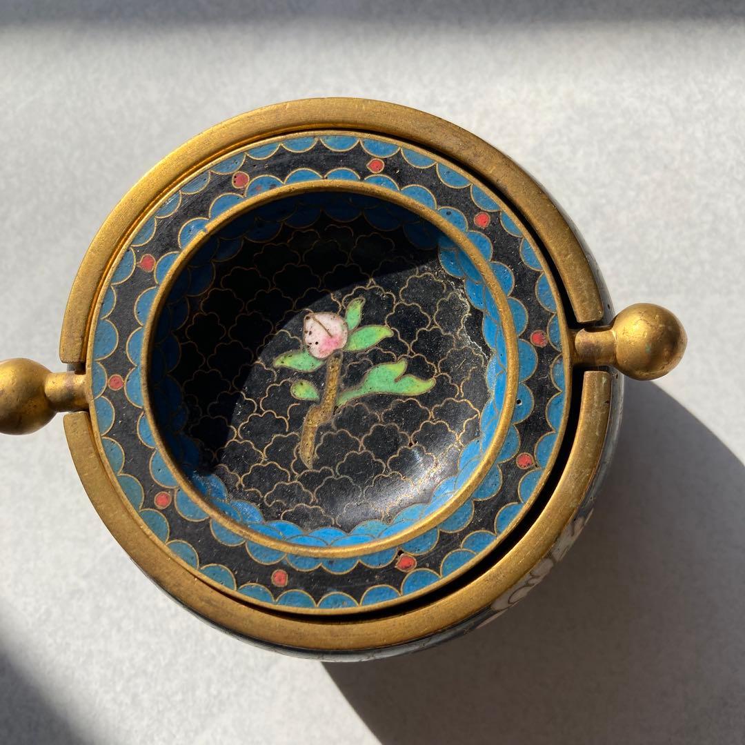 七宝焼　漆器 香合 蓋付き 花柄