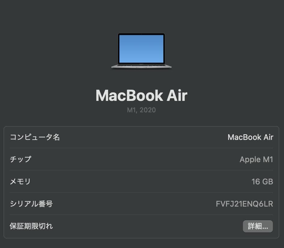 MacBook Air（M1,2020）13inch 16GB - 256GB