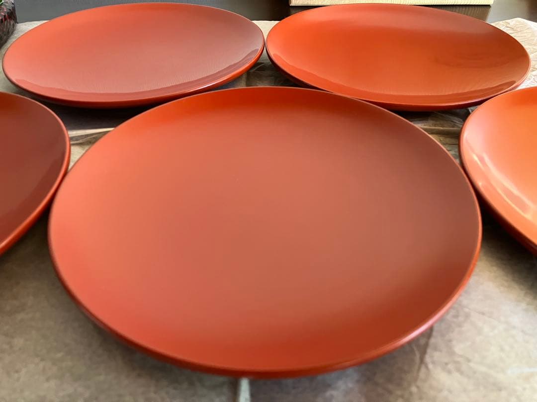 山中塗　山中漆器　香仙工房　ロクロ目　朱　銘々皿　菓子皿　５枚　茶道　茶道具