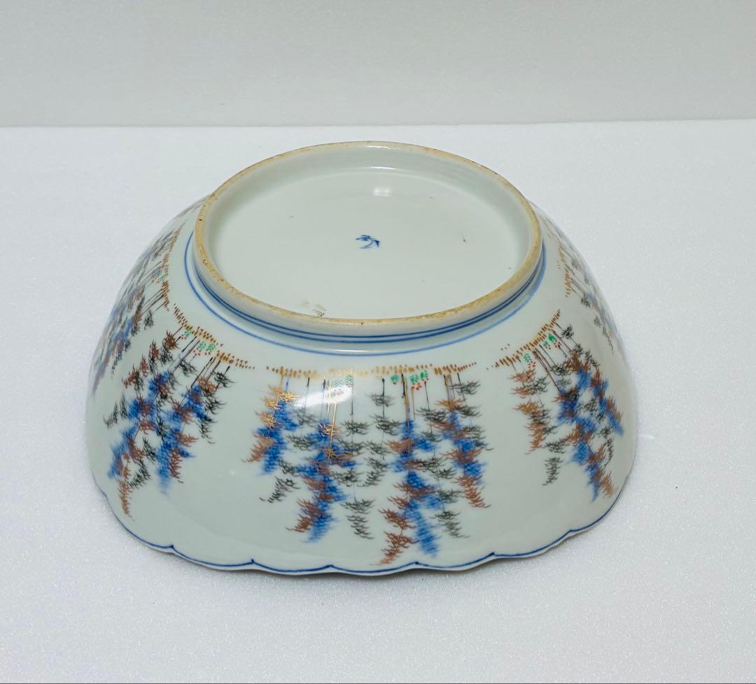 31日掲載終了 明治 香蘭社 有田焼 オールド香蘭社 色絵竹林鮎文 大鉢