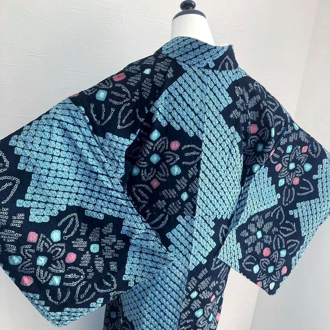 ひろ。プロフ必読 有松絞り浴衣　蜘蛛絞り　水浅葱色　ブルーグレーNo.22