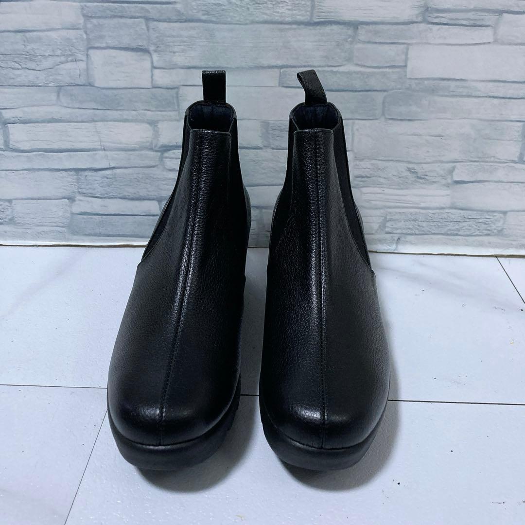 未使用級 ヒルズアベニュー サイドゴアブーツ ウェーブソール レザー 黒 37
