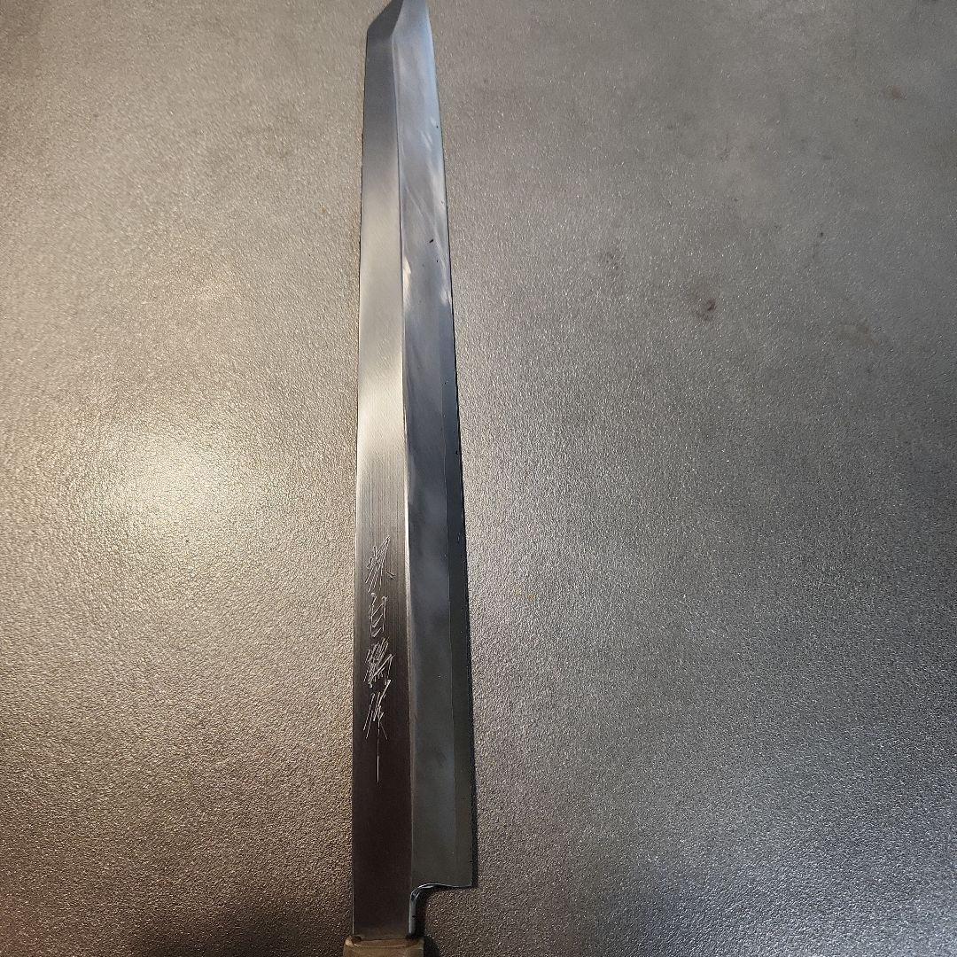 堺白鶴作　切付型柳刃包丁　銀三　尺　黒檀八角柄