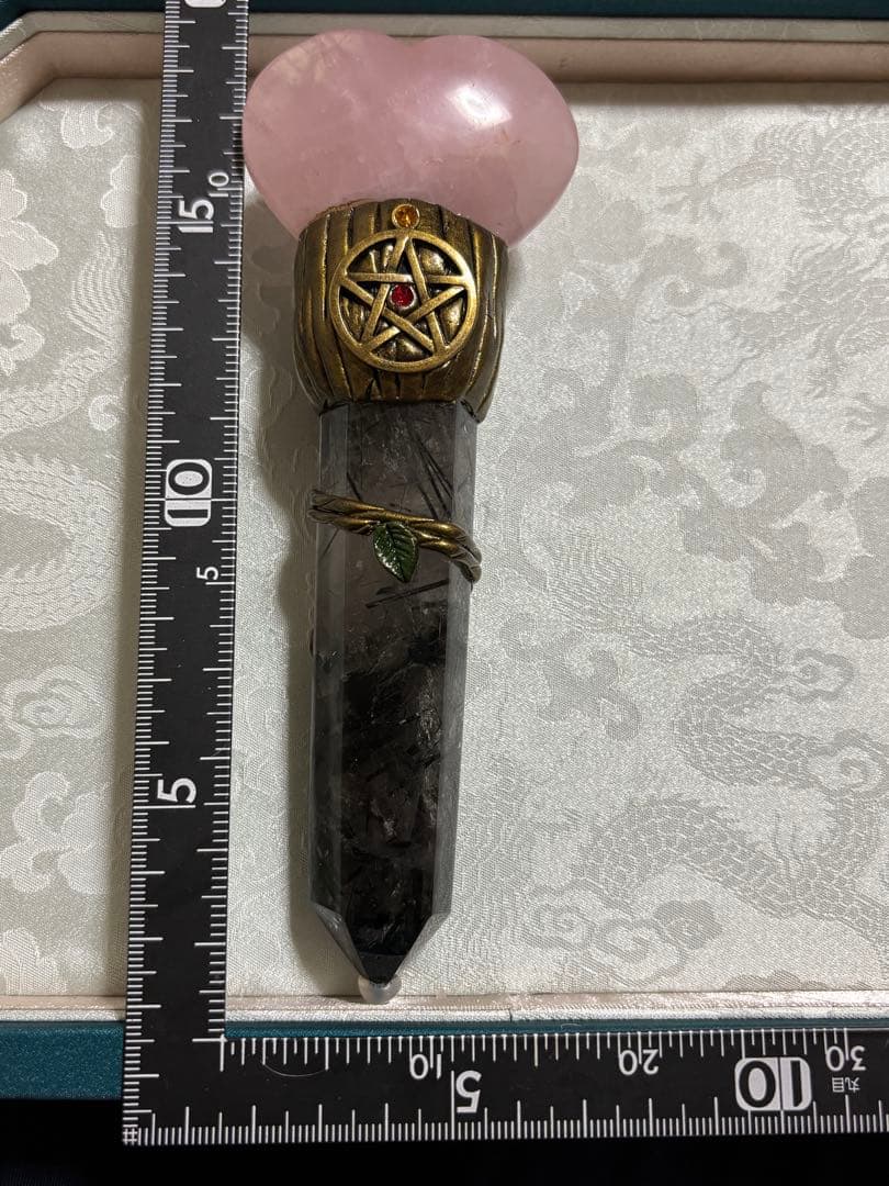 マジカルワンド　ブラックルチル　ローズクォーツ　ハート　大　天然石
