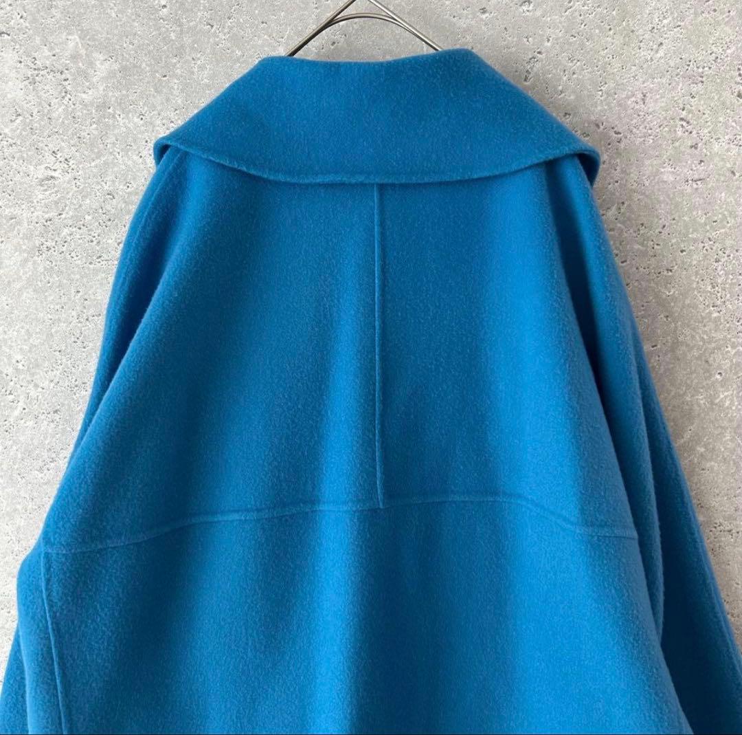 Mila Owen フラップポケットハーフ丈コクーン接結コート　ブルー