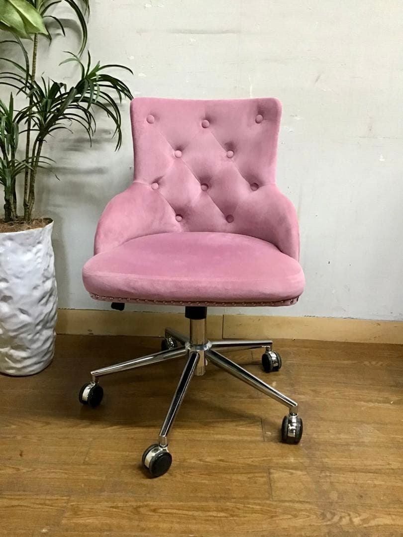 管249☆デスクチェア☆ベルベット☆オフィス回転チェア☆ 昇降チェア☆クロム脚
