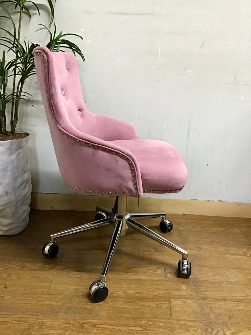 管249☆デスクチェア☆ベルベット☆オフィス回転チェア☆ 昇降チェア☆クロム脚