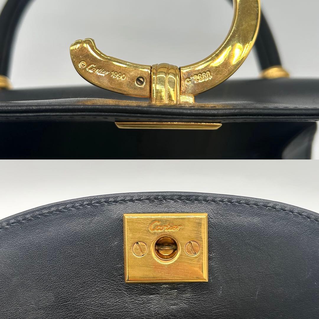 【美品】カルティエ パンテール ハンドバッグ ゴールド金具 フラップ レザー 黒
