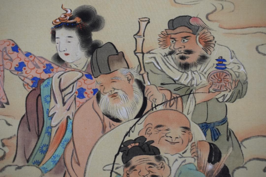 紫雲/七福神来迎之図/掛軸☆宝船☆Y-603　JM