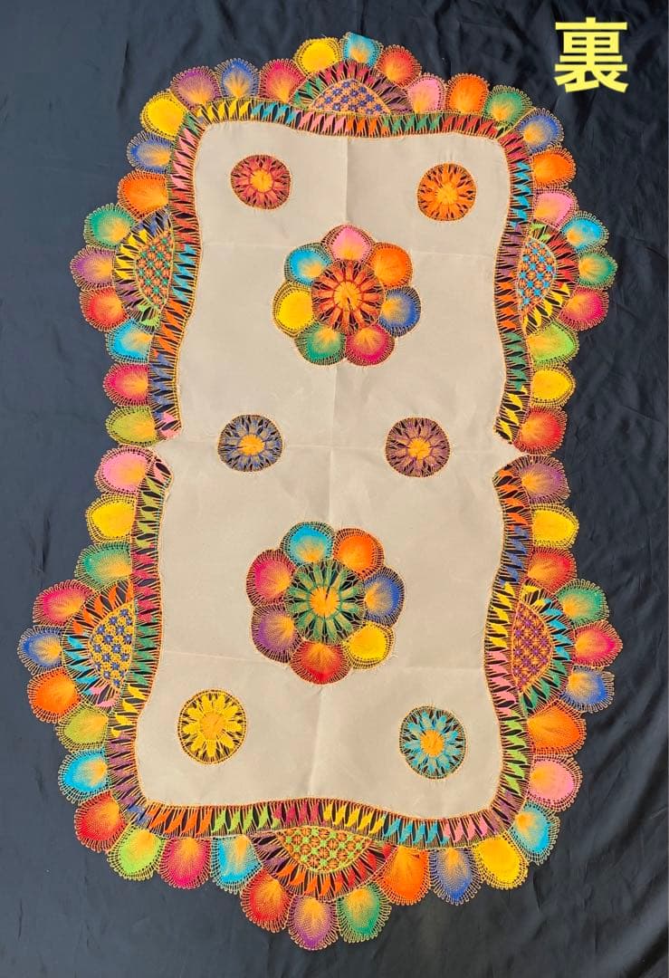 希少テーブルクロス　パラグアイ伝説織　色鮮やかニャンドゥティレース　長方形　大判