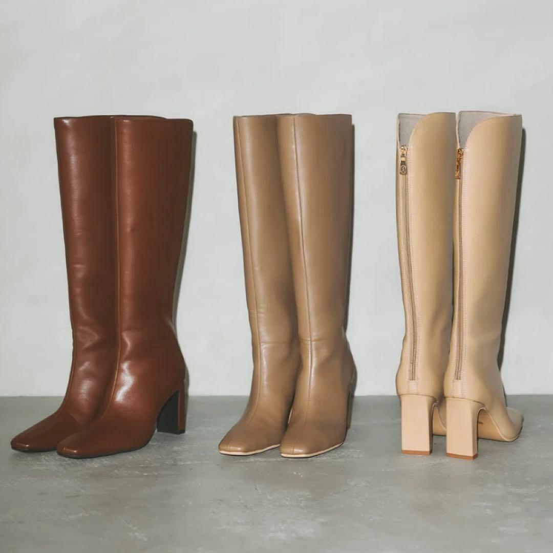 polaura ロゴジップスクエアトゥロングブーツ M 24㎝