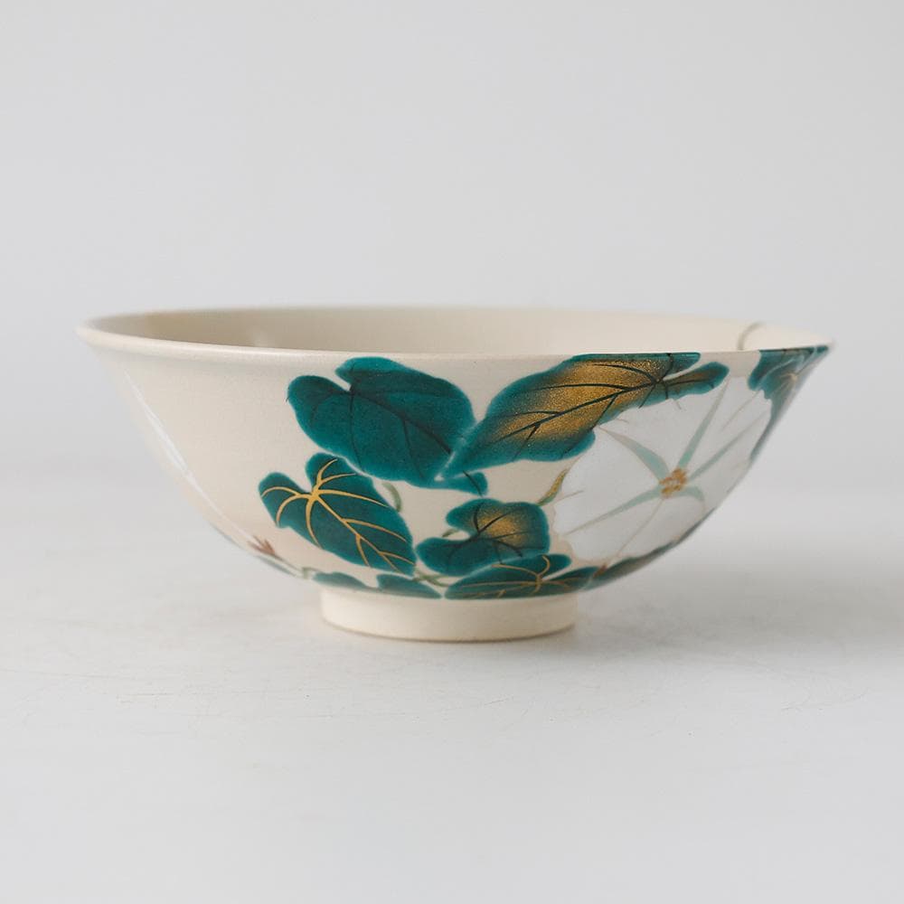 九谷焼 萌春 能瀬三惠子 作 色絵夕顔 平茶碗 茶道具 共箱