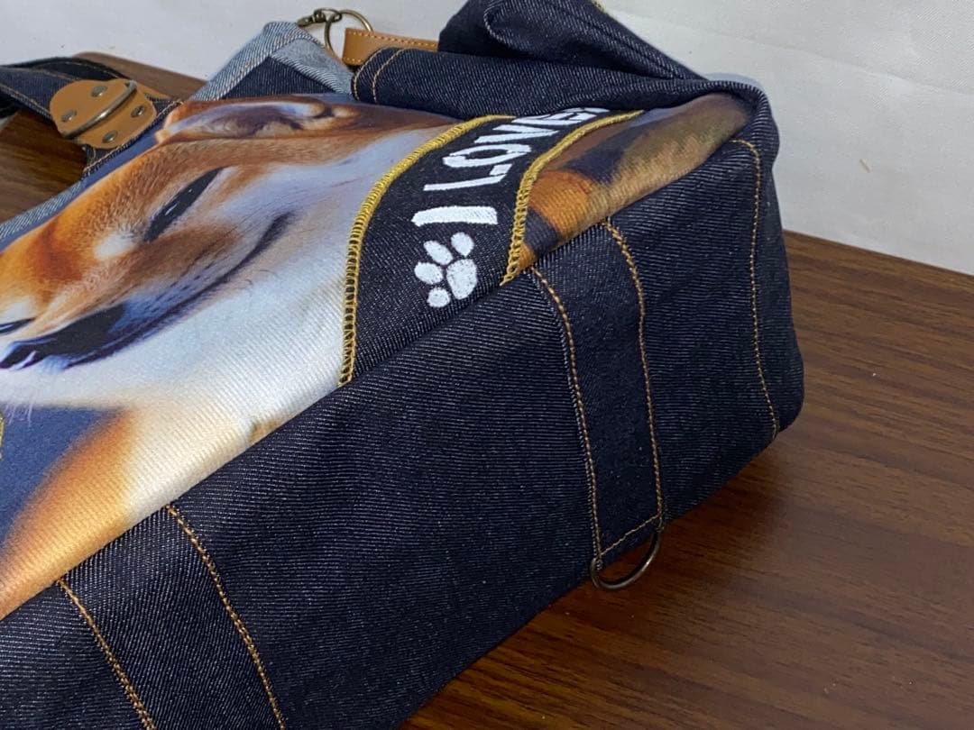 ☆ハンドメイド☆岡山デニム☆柴犬☆4wayあおりバッグ