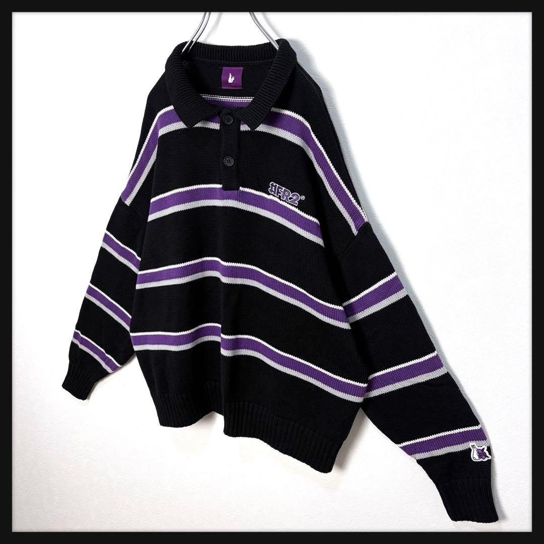【京都限定カラー】FR2 ワンポイント刺繍ロゴ ニット 襟付き 完売カラー 美品