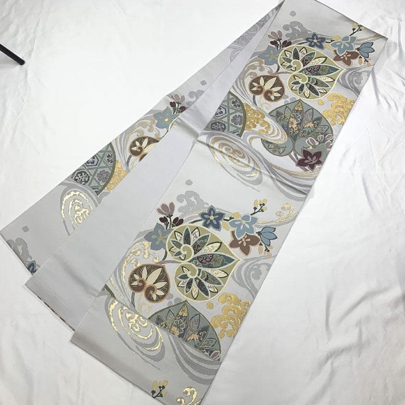 602my1◇織賽 唐織 波に葵 花 金糸 袋帯◇美品