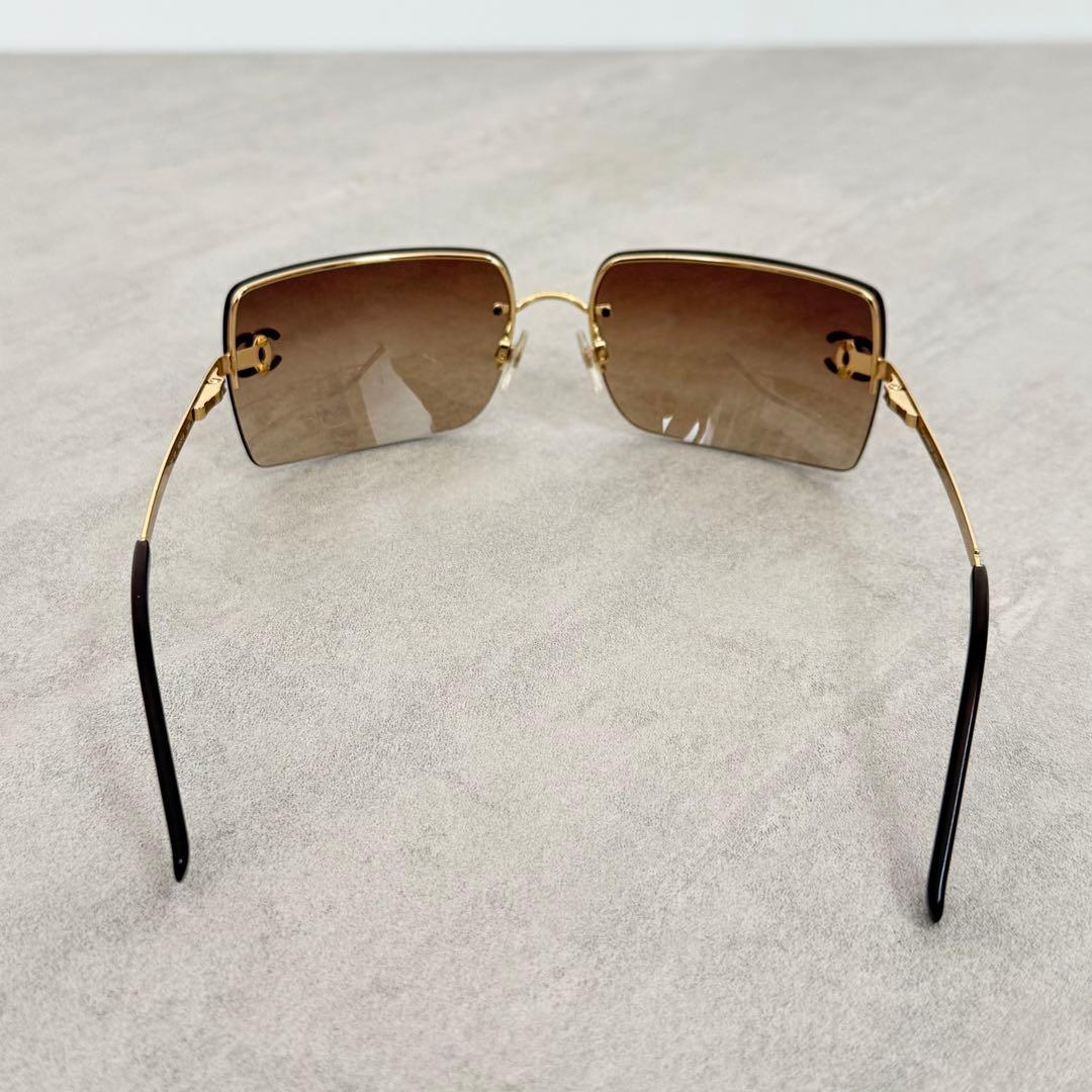 美品 CHANEL サングラス リムレス 4092-D ブラウン ラインストーン