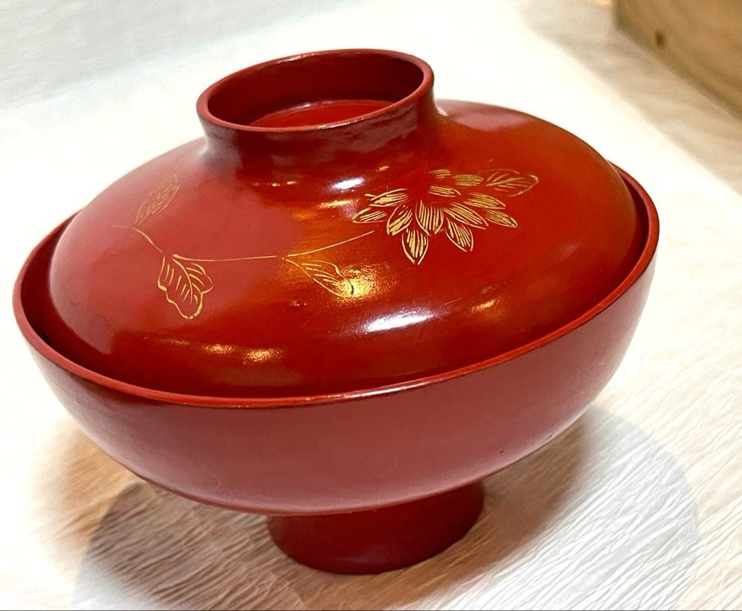 時代物 漆器 本珠 吸物椀 蓋付き 10客セット 木箱付 アンティーク171