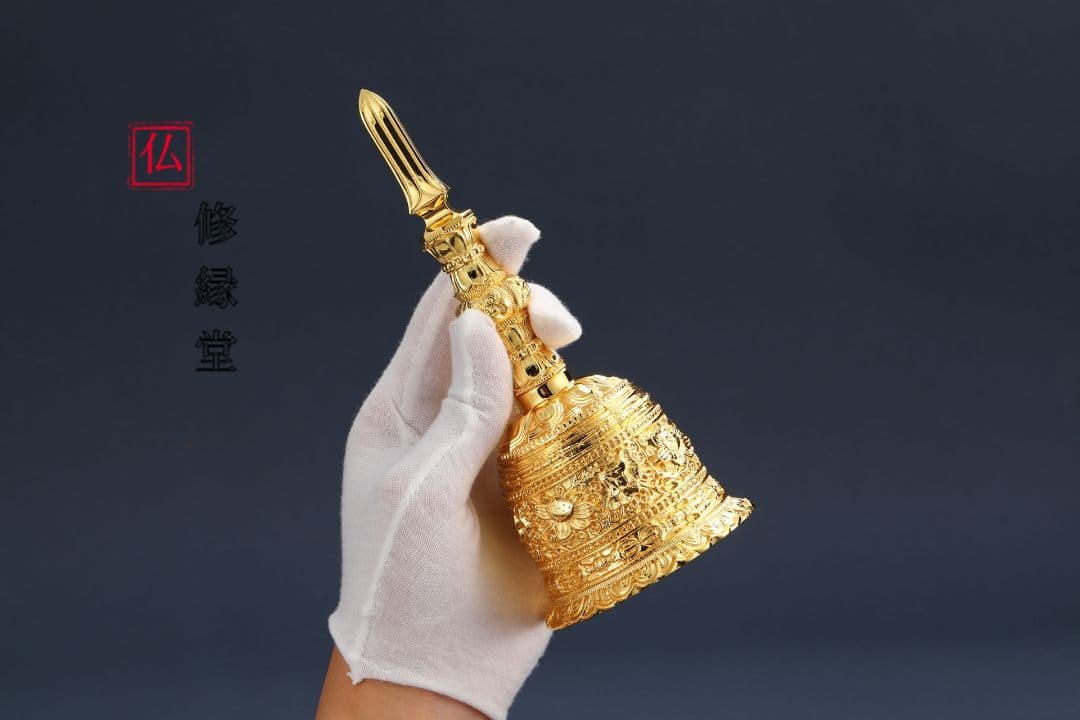 【修縁堂】真言宗 法器 真鍮製 鬼面独鈷金剛鈴