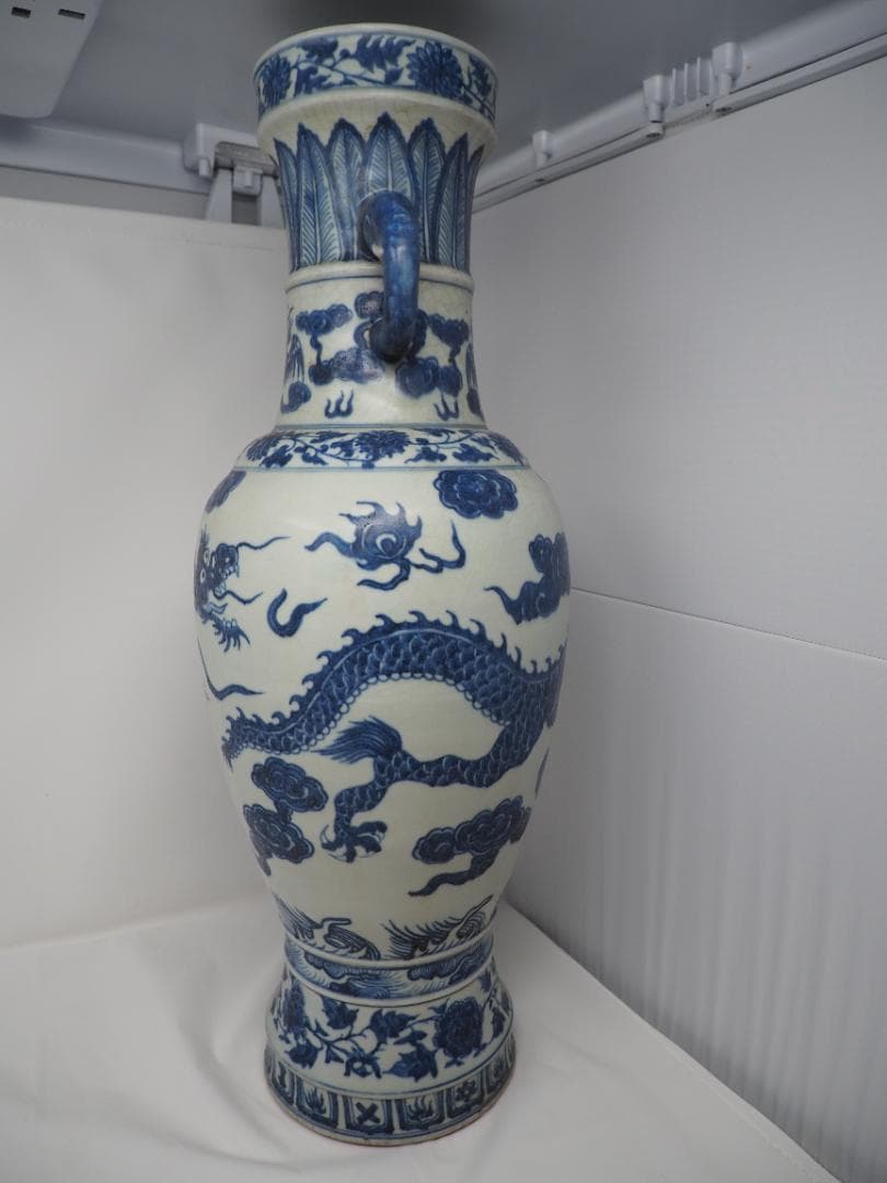 青花龍文象耳瓶　染付　瓶　壺　鳳凰　象　中国　中華