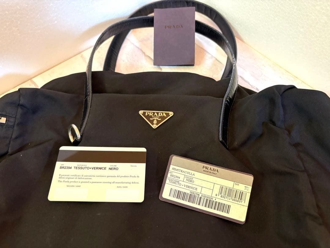 【のんびり◡̈⃝】プラダ ミニボストン ハンドバッグ ナイロン レザー